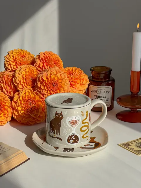 Кружка с котиком, керамическая для чая кофе чашка