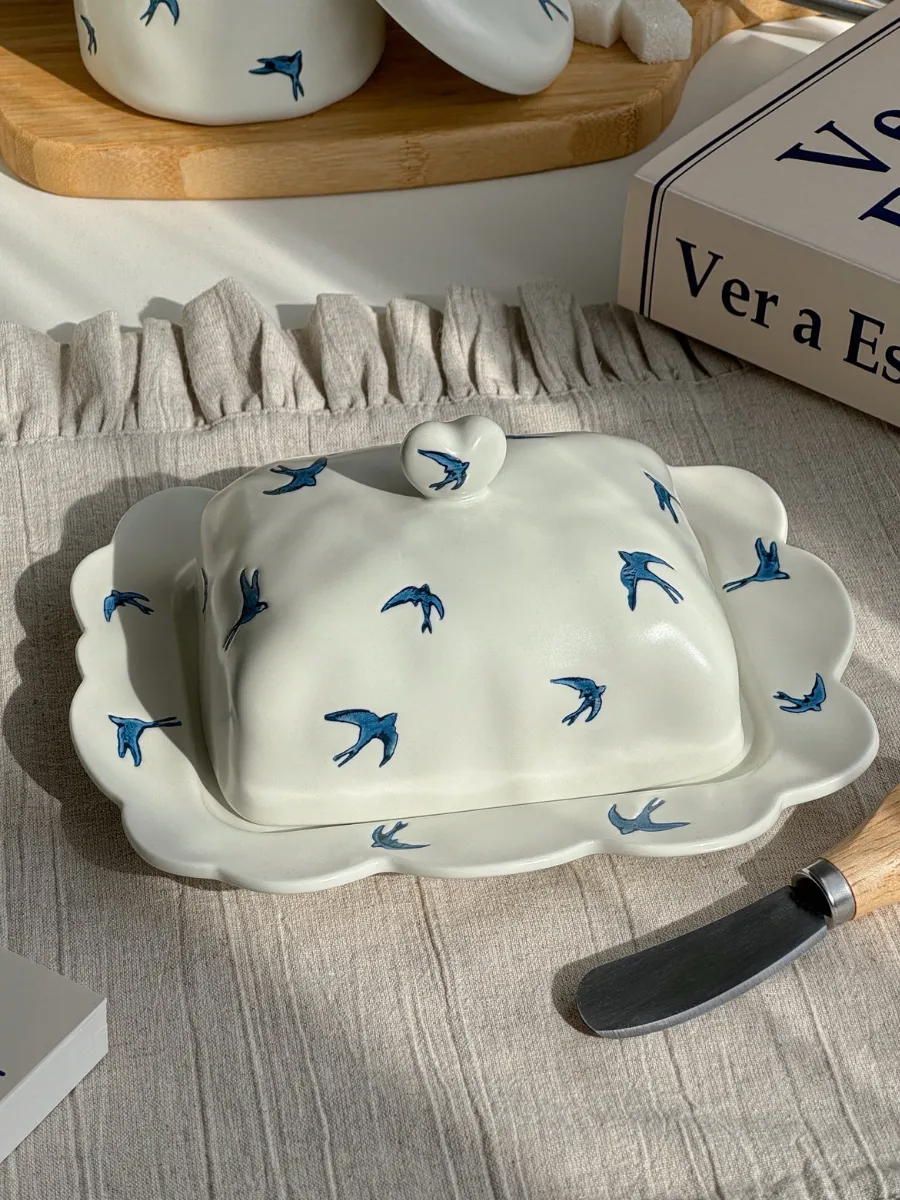 Масленка ласточки для сливочного масла керамическая
